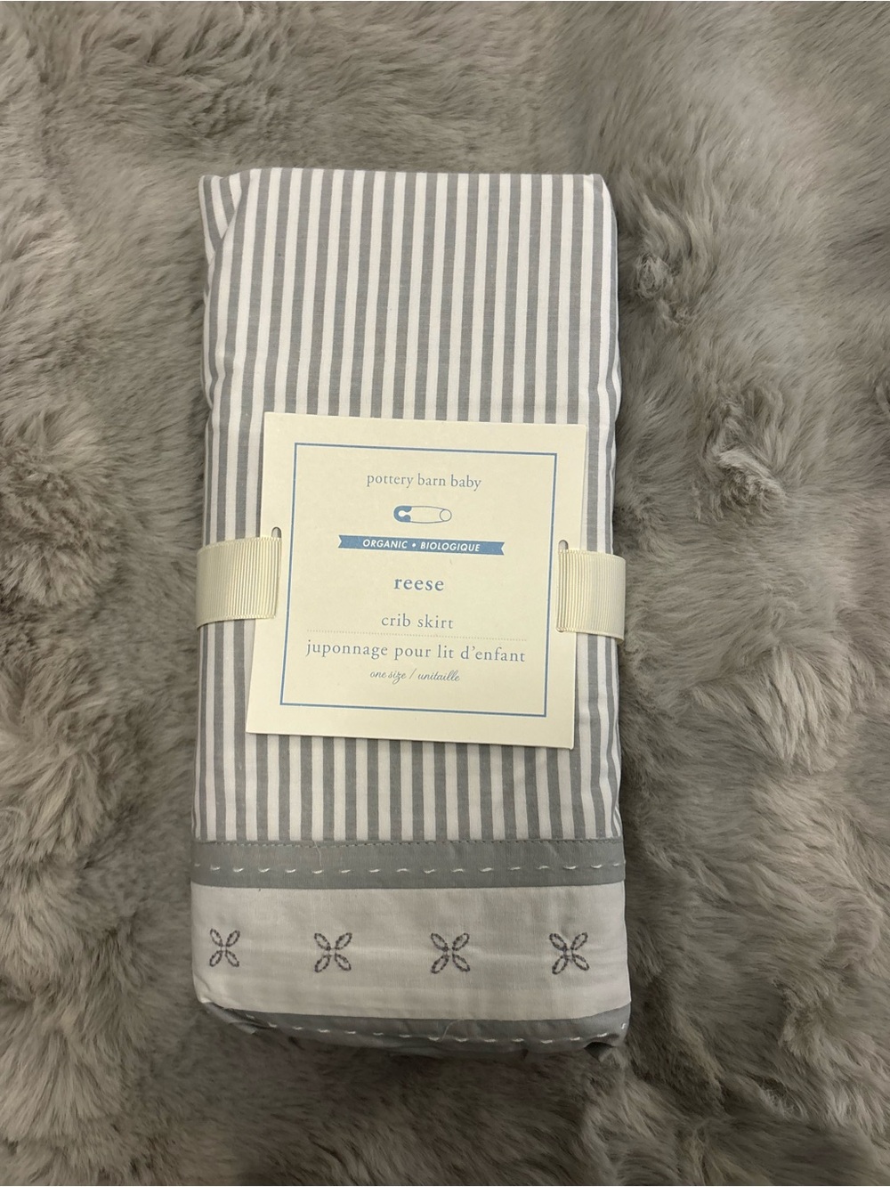 Pottery Barn Baby Reese Gray and White Striped Crib Skirt